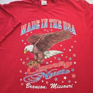 Vtg Velva Sheen Country Music Branson MO T-Shirt L Red Eagle Single Stitch USA